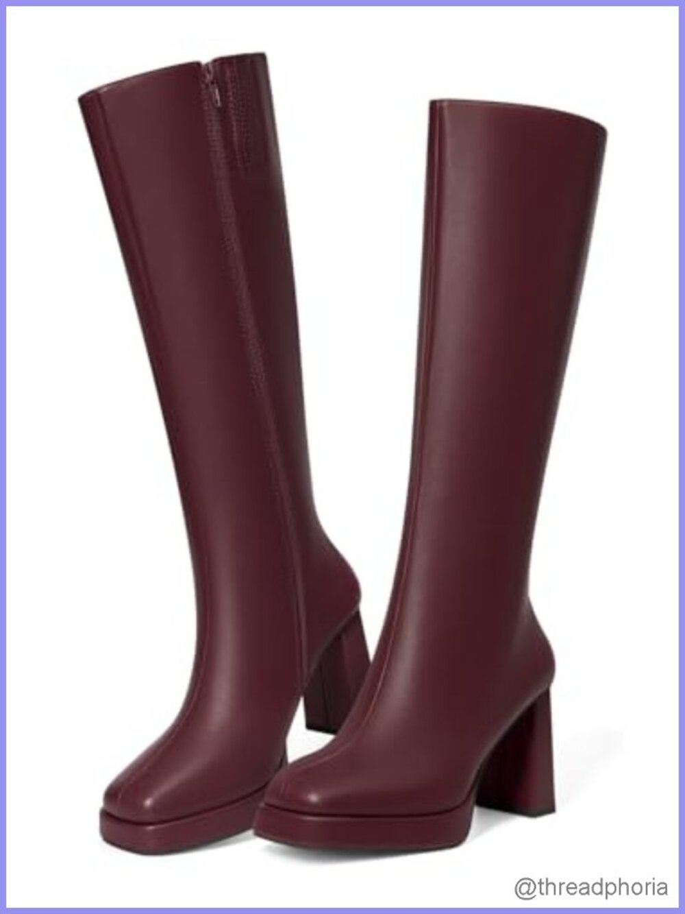 Women's Knee High Chunky Platform Heel Boots with Faux Leather Side Zipper Gogo